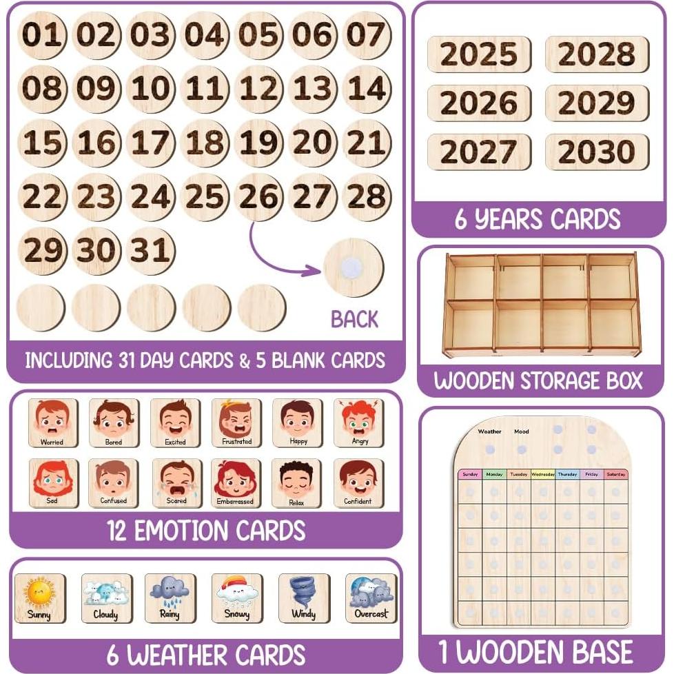 Calendario de Madera Educativo TinyKidz para Niños