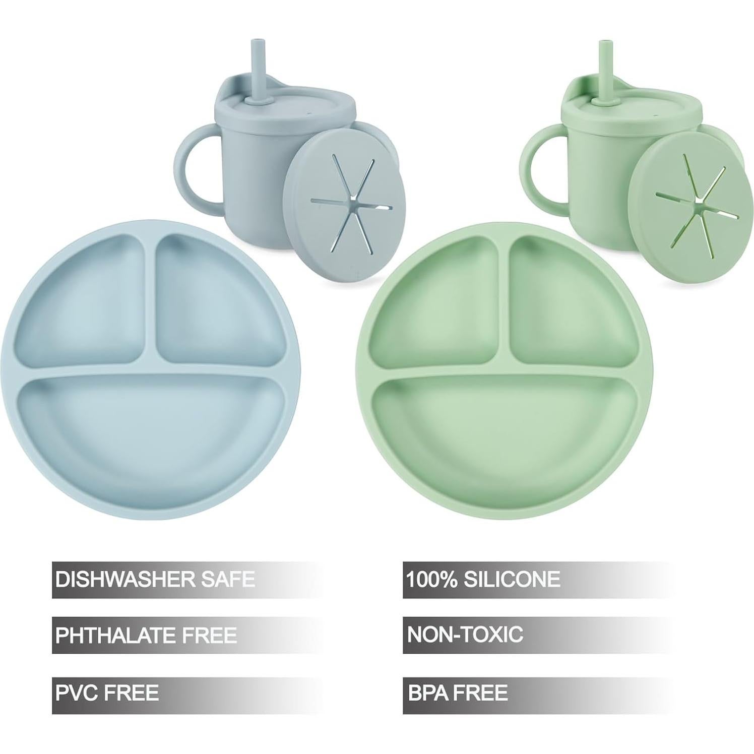 Juego de Alimentación PandaEar - 2 Platos y 2 Tazas de Silicona