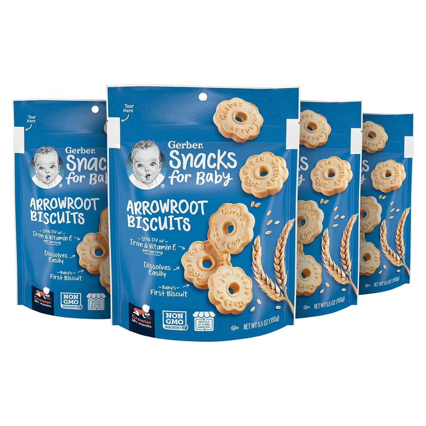 Galletas de Arrowroot Gerber 155.9g Paquete de 4 Bebés