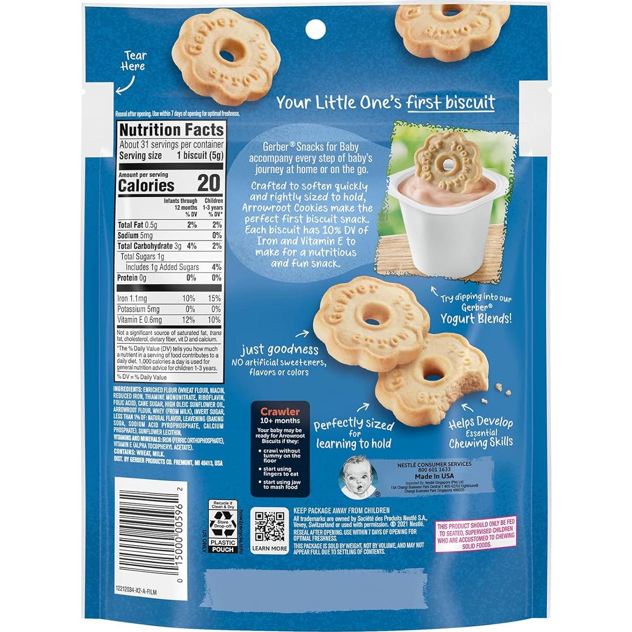 Galletas de Arrowroot Gerber 155.9g Paquete de 4 Bebés