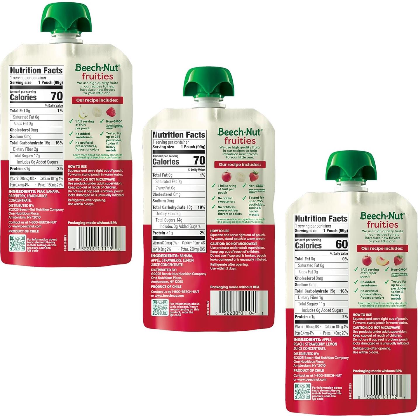 Paquete Variado de Purés de Frutas Beech-Nut 18 Bolsas 99g