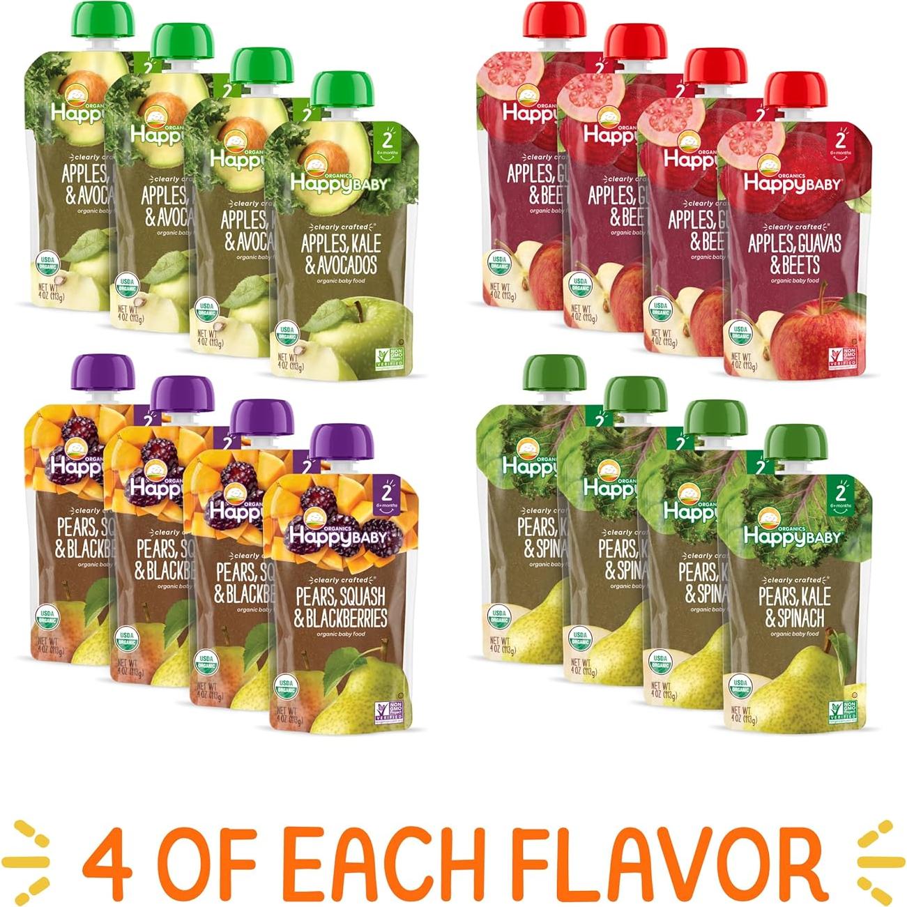 Pouches de Comida para Bebés Happy Baby Organics 16 Unidades