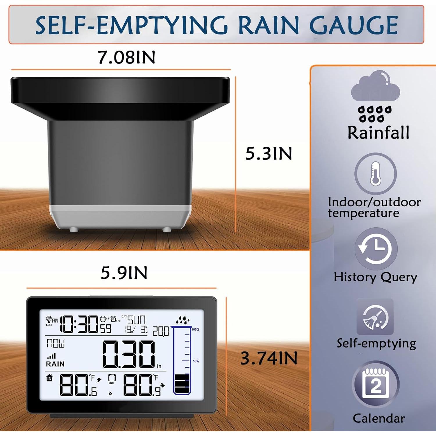 Medidor de Lluvia Inalámbrico Biuwing Digital Autovaciable