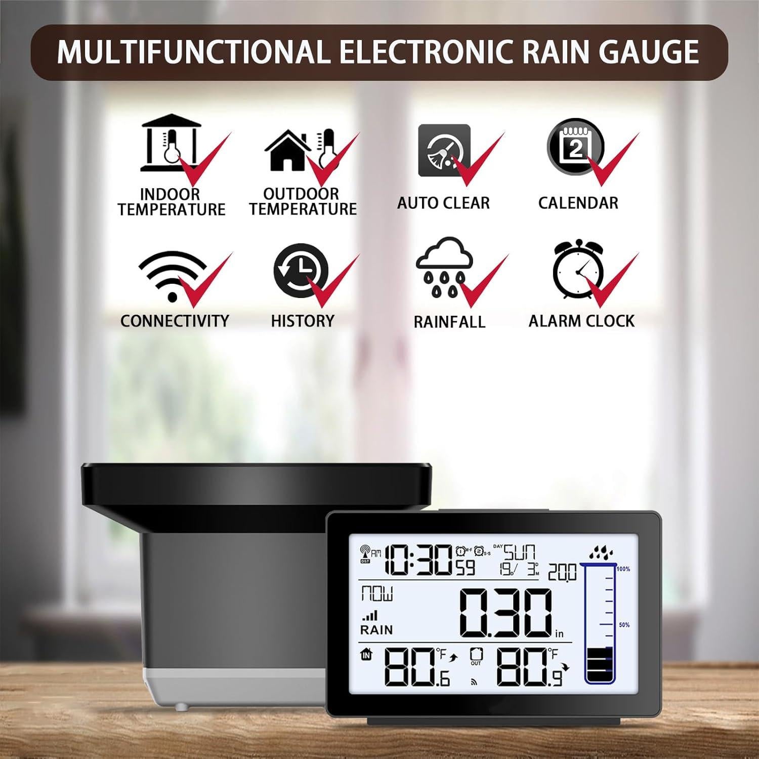 Medidor de Lluvia Inalámbrico Biuwing Digital Autovaciable