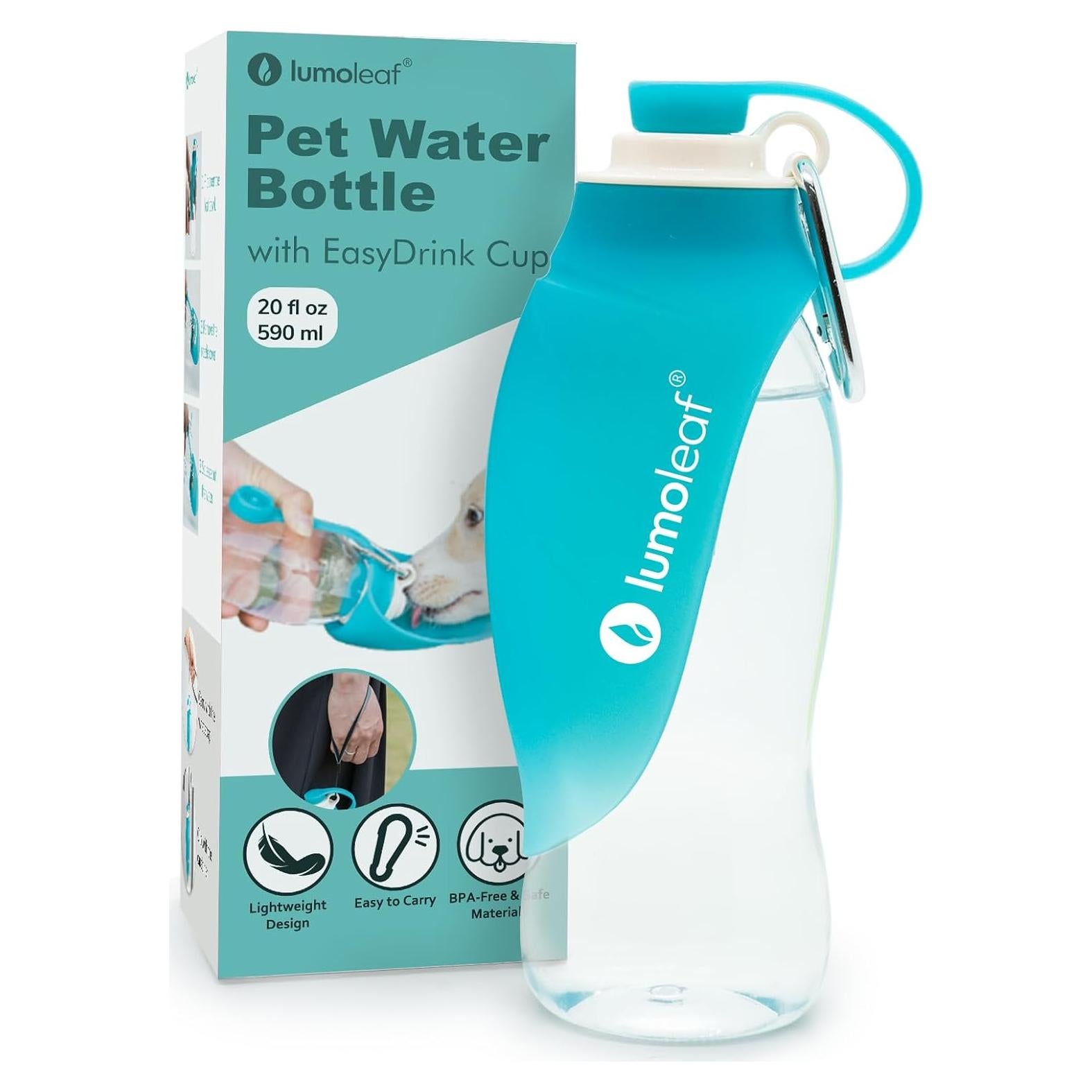 Botella de Agua LumoLeaf 591 ml para Perros con Tazón Plegable
