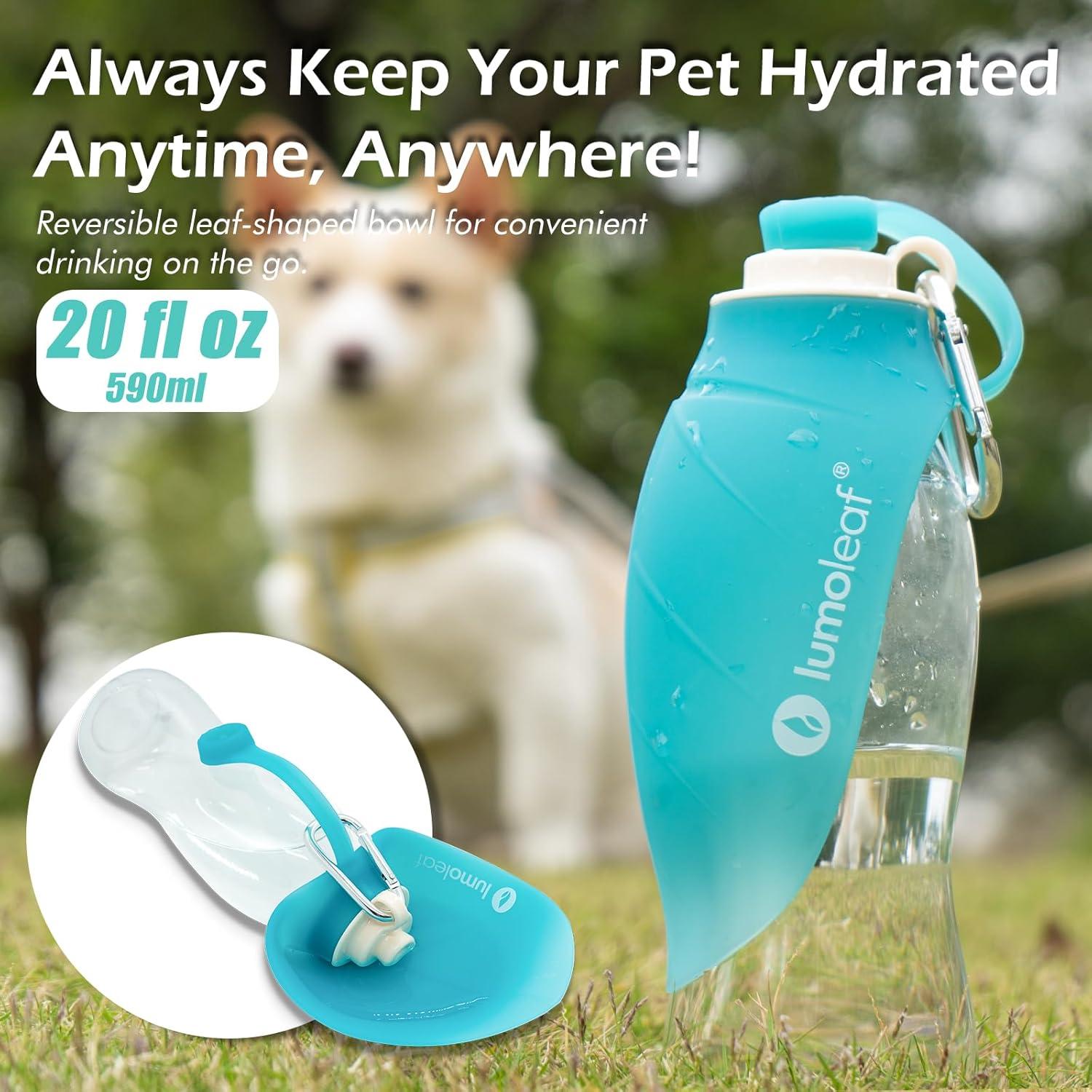 Botella de Agua LumoLeaf 591 ml para Perros con Tazón Plegable