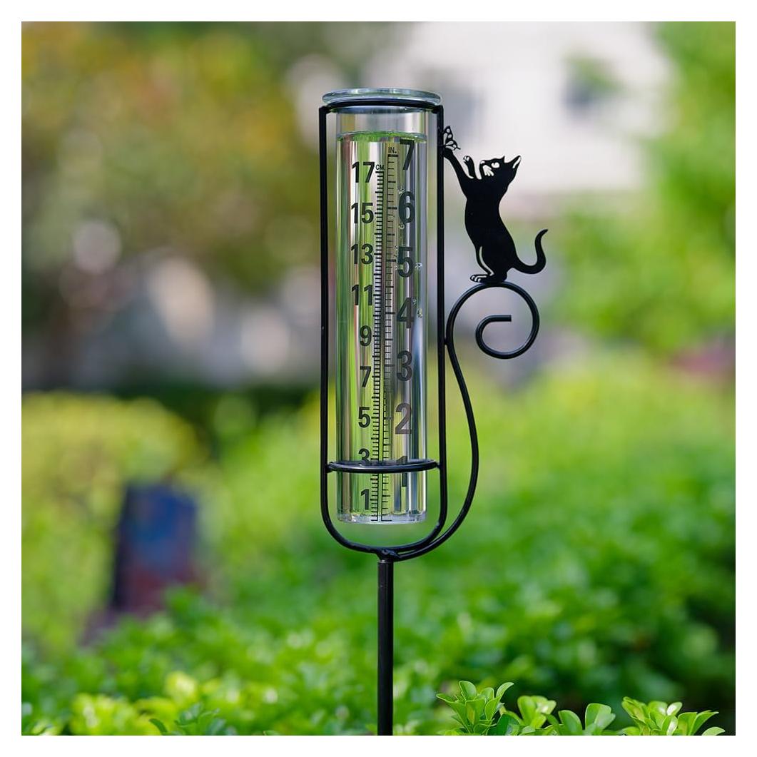 Pluviómetro de Gato Venniy para Jardín con Estaca de Metal