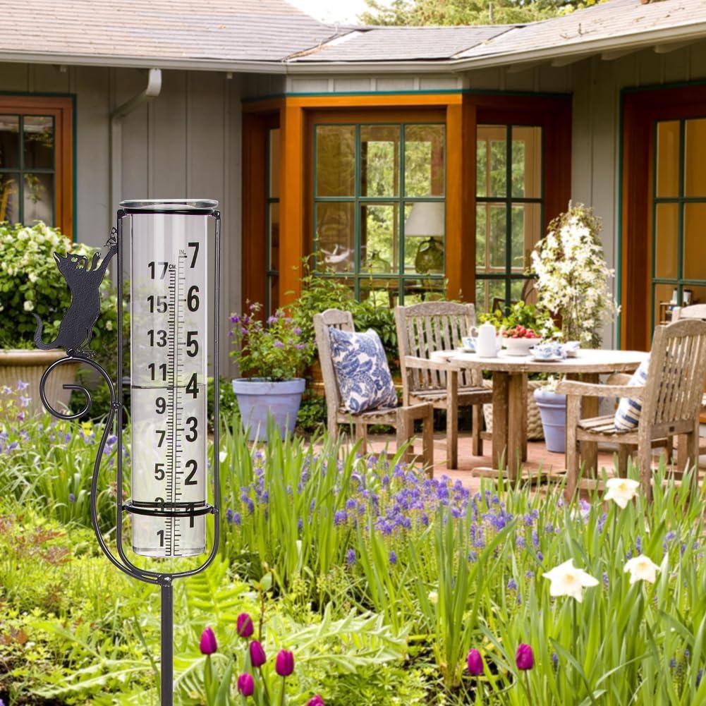 Pluviómetro de Gato Venniy para Jardín con Estaca de Metal