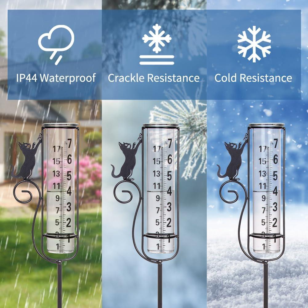 Pluviómetro de Gato Venniy para Jardín con Estaca de Metal