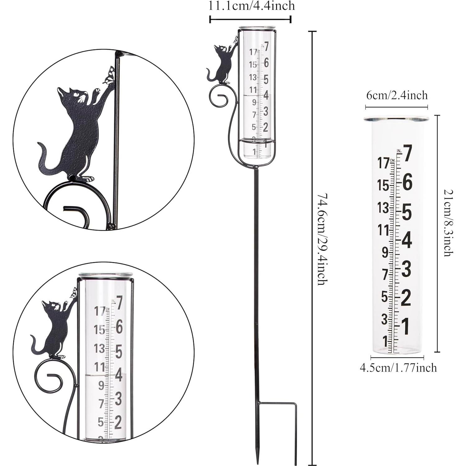 Pluviómetro de Gato Venniy para Jardín con Estaca de Metal