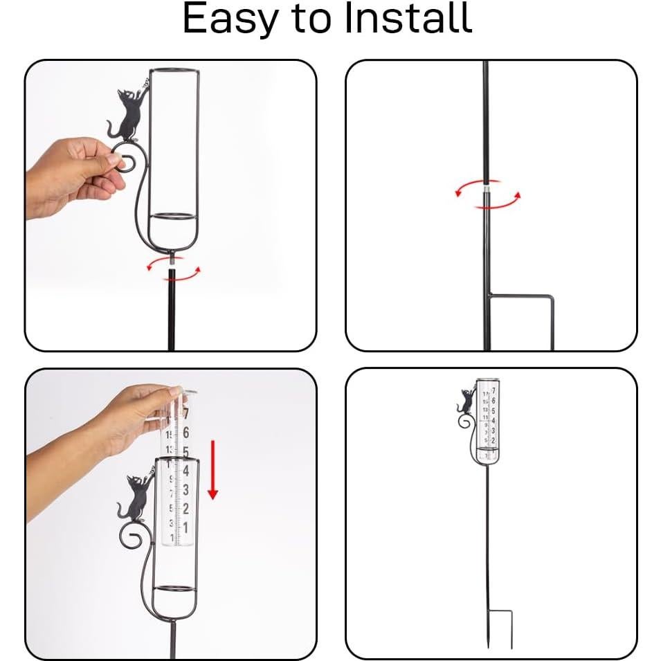 Pluviómetro de Gato Venniy para Jardín con Estaca de Metal
