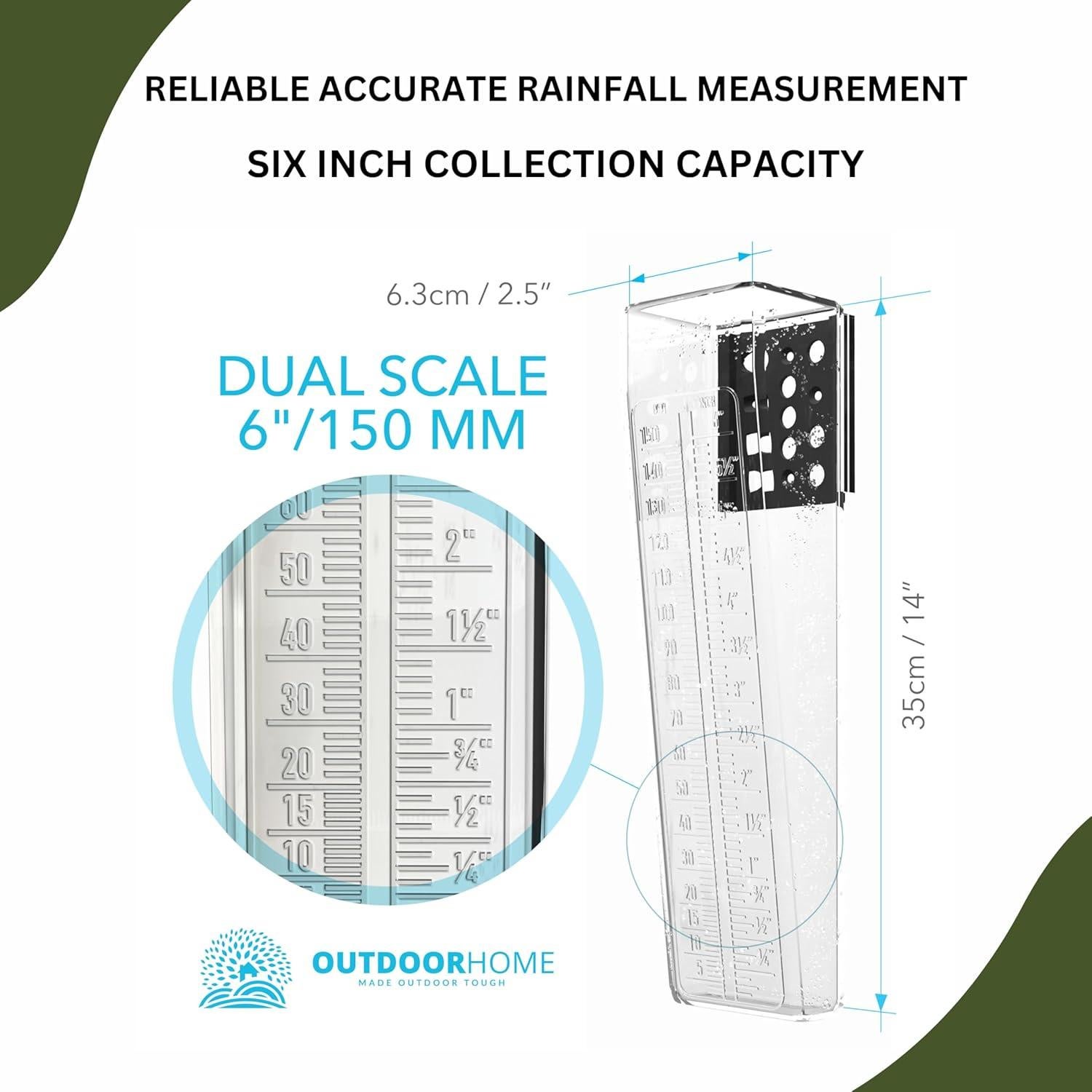 Pluviómetro Outdoor Home 150 mm Resistente para Jardín