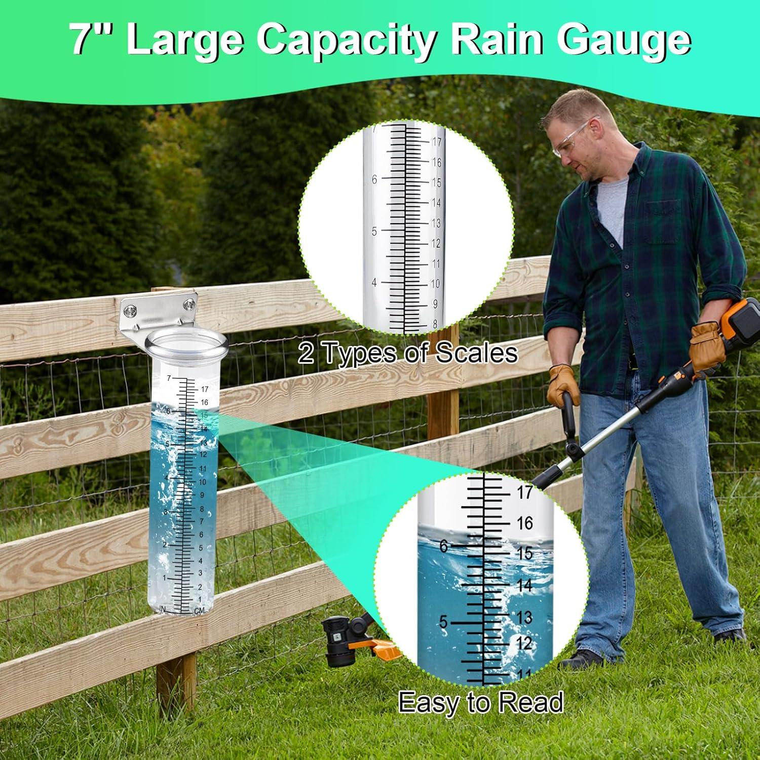 Medidor de lluvia exterior FWUNYVN 21x5.8cm con soporte acero