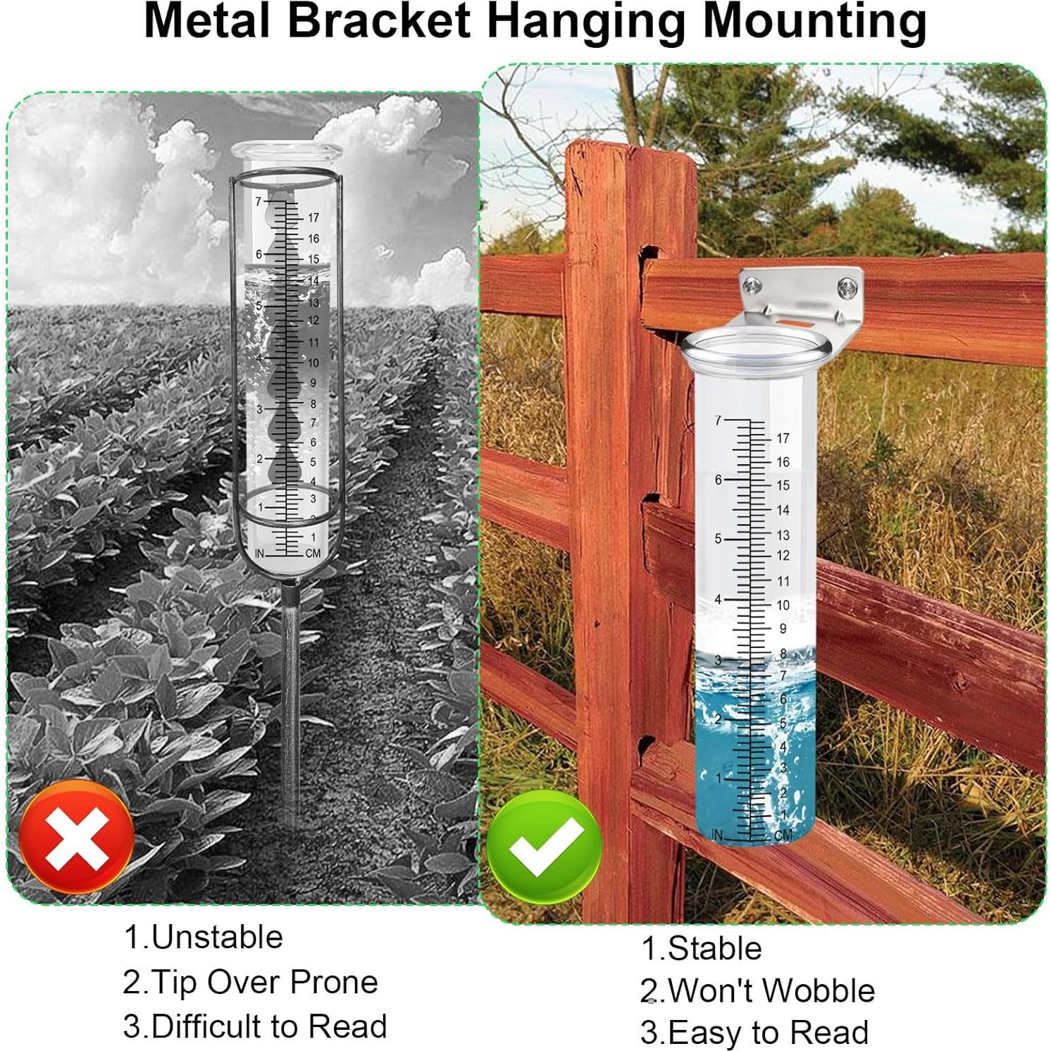 Medidor de lluvia exterior FWUNYVN 21x5.8cm con soporte acero