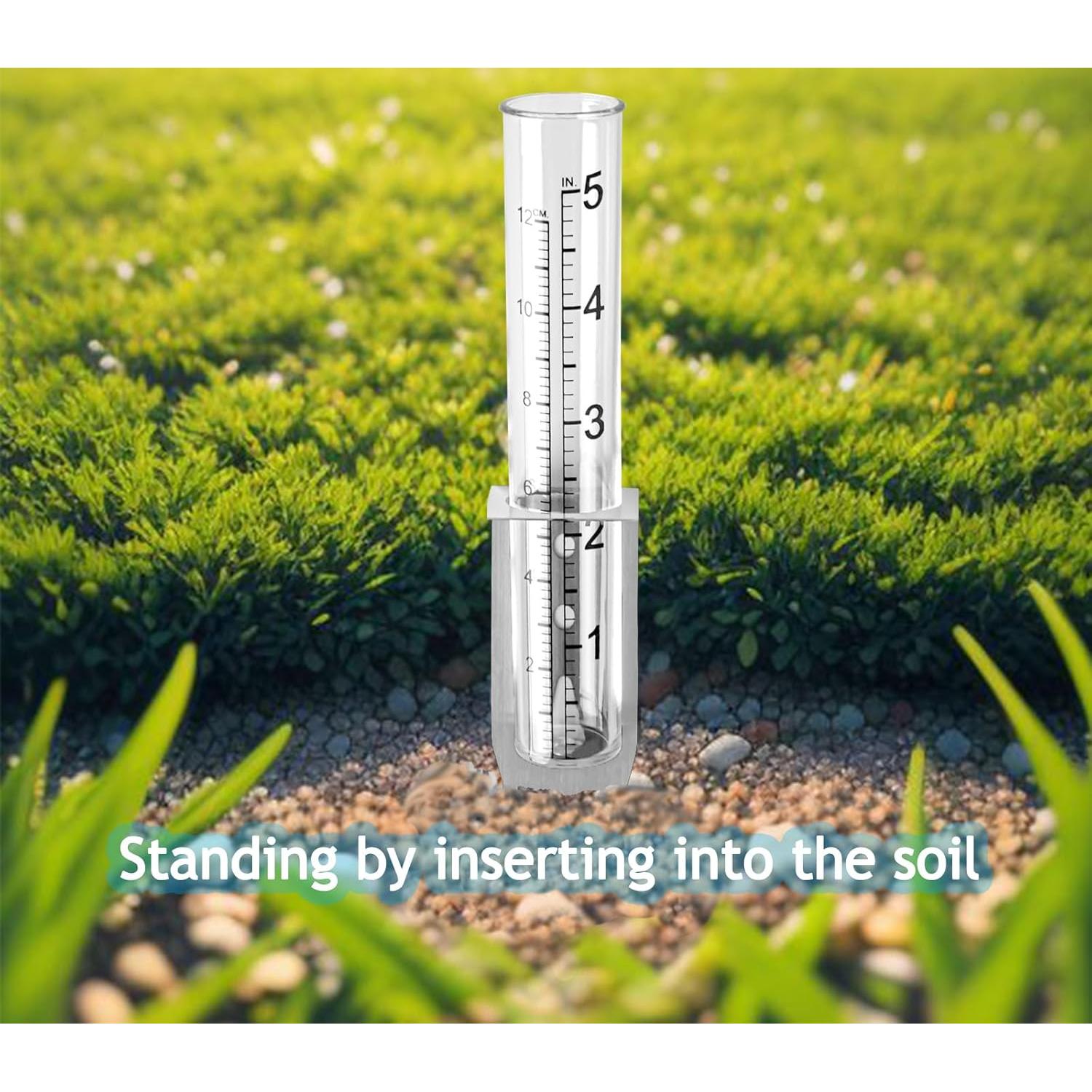 Juego de 4 Medidores de Lluvia Plástico Transparente con Soporte Acero Inoxidable