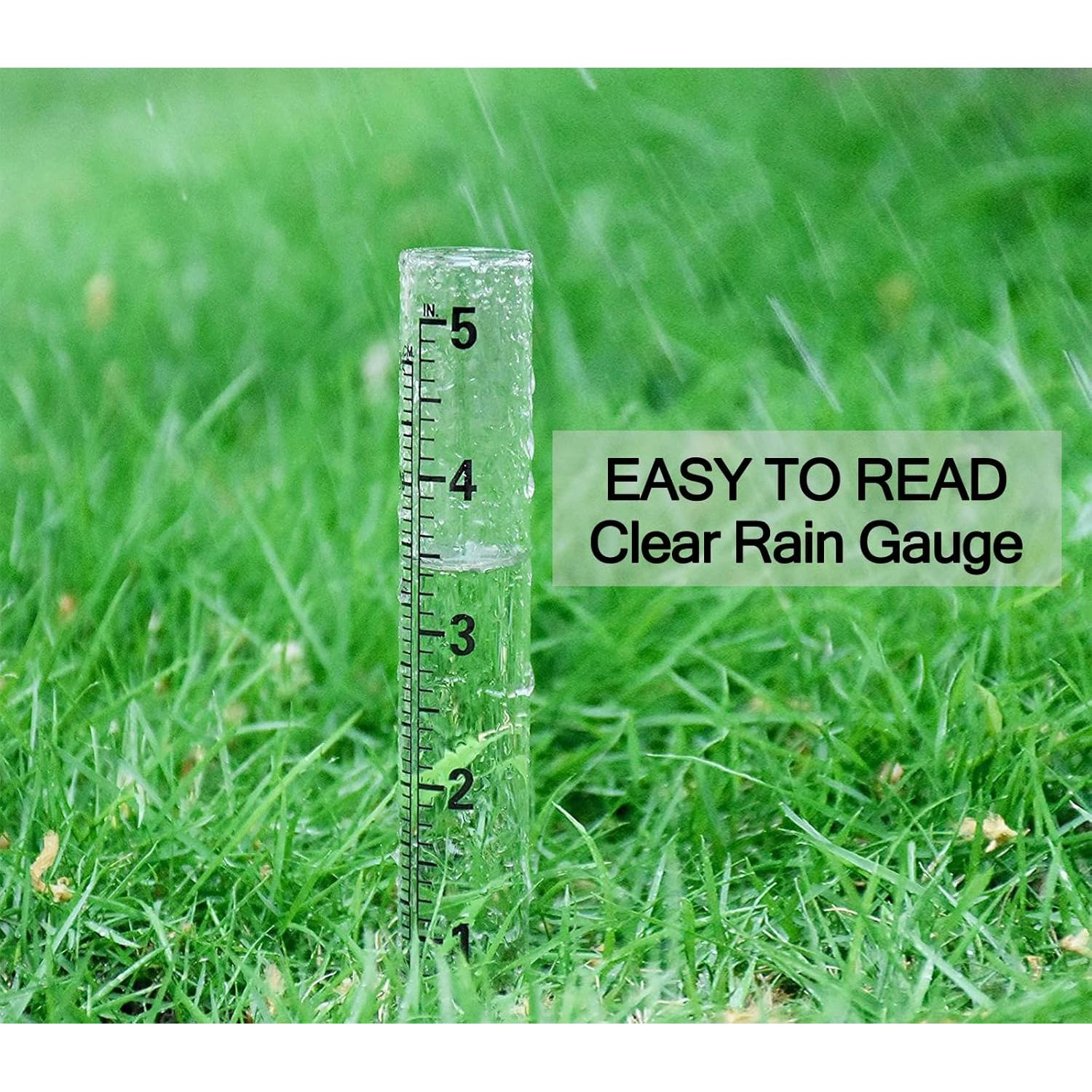 Juego de 4 Medidores de Lluvia Plástico Transparente con Soporte Acero Inoxidable