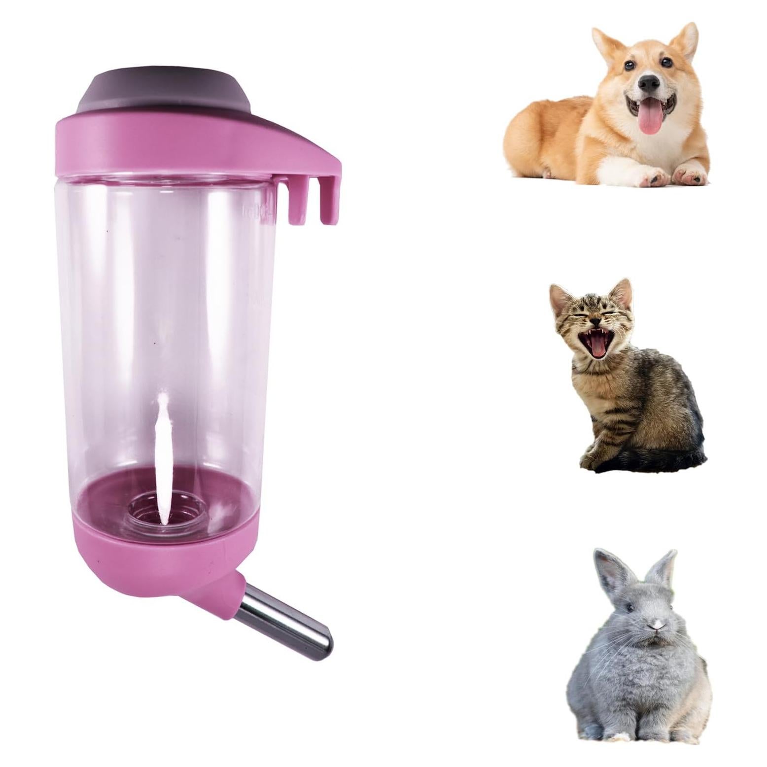 Botella de Agua para Perros DEEUCHIS 350ML Rosa Sin Goteo