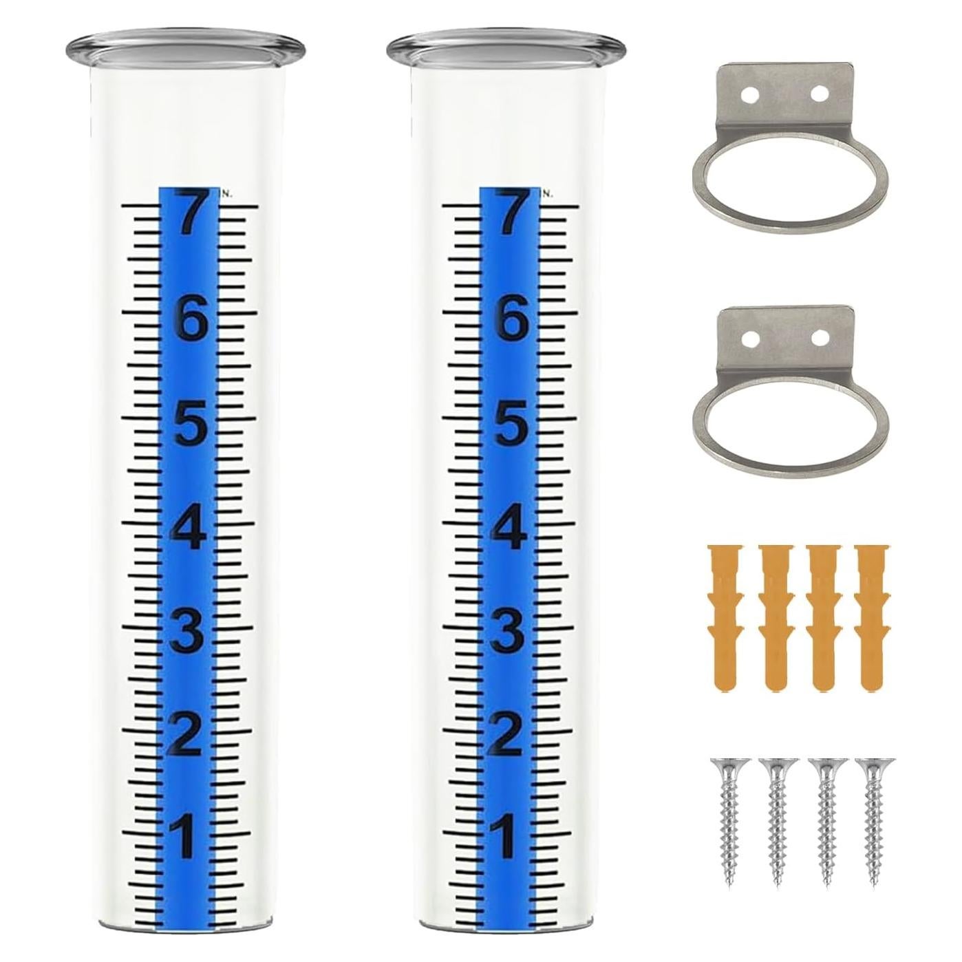 Juego de 2 Pluviómetros Transparentes xrc con Soporte Acero Inoxidable