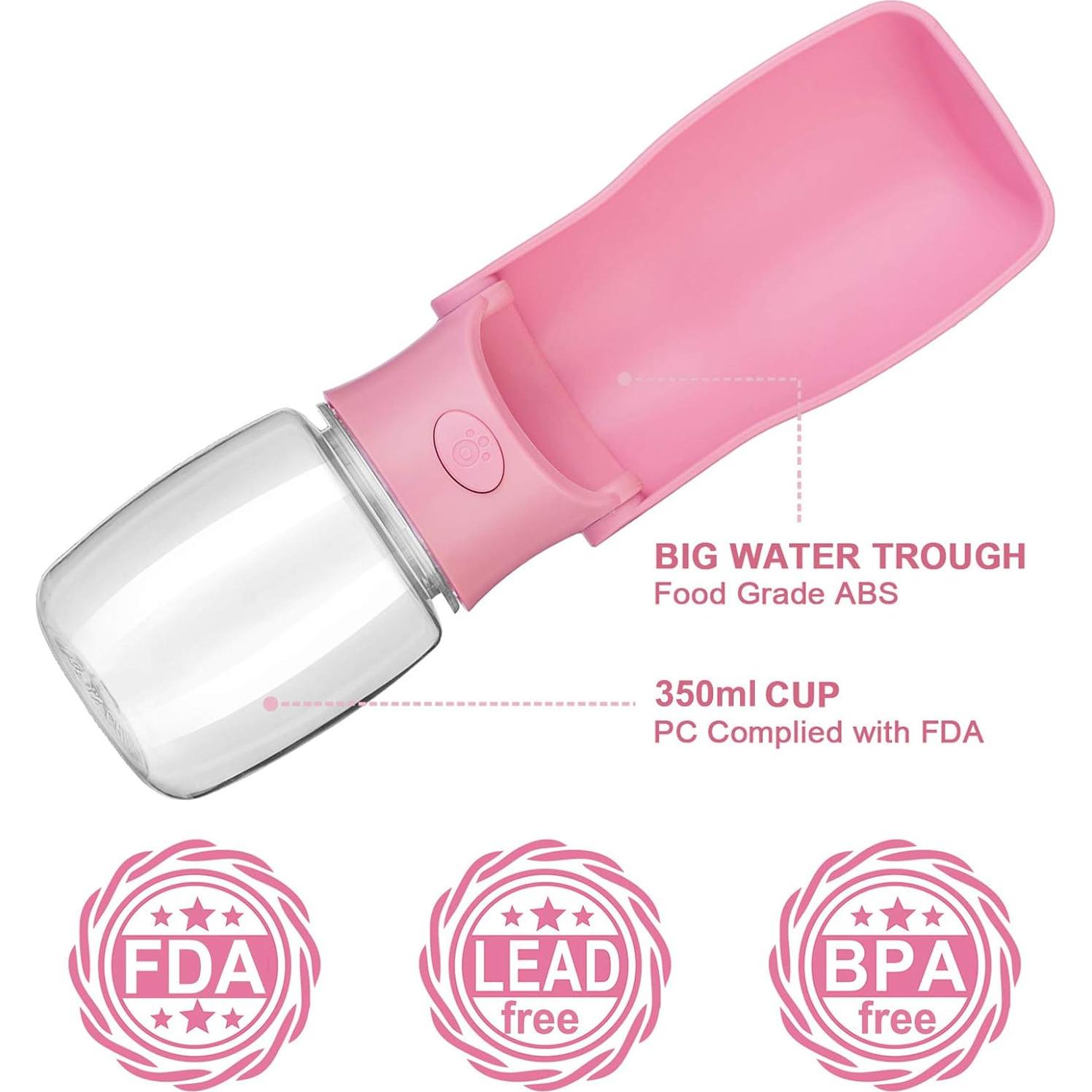 Botella de Agua Plegable AIKIDS 550ml Rosa para Perros y Gatos