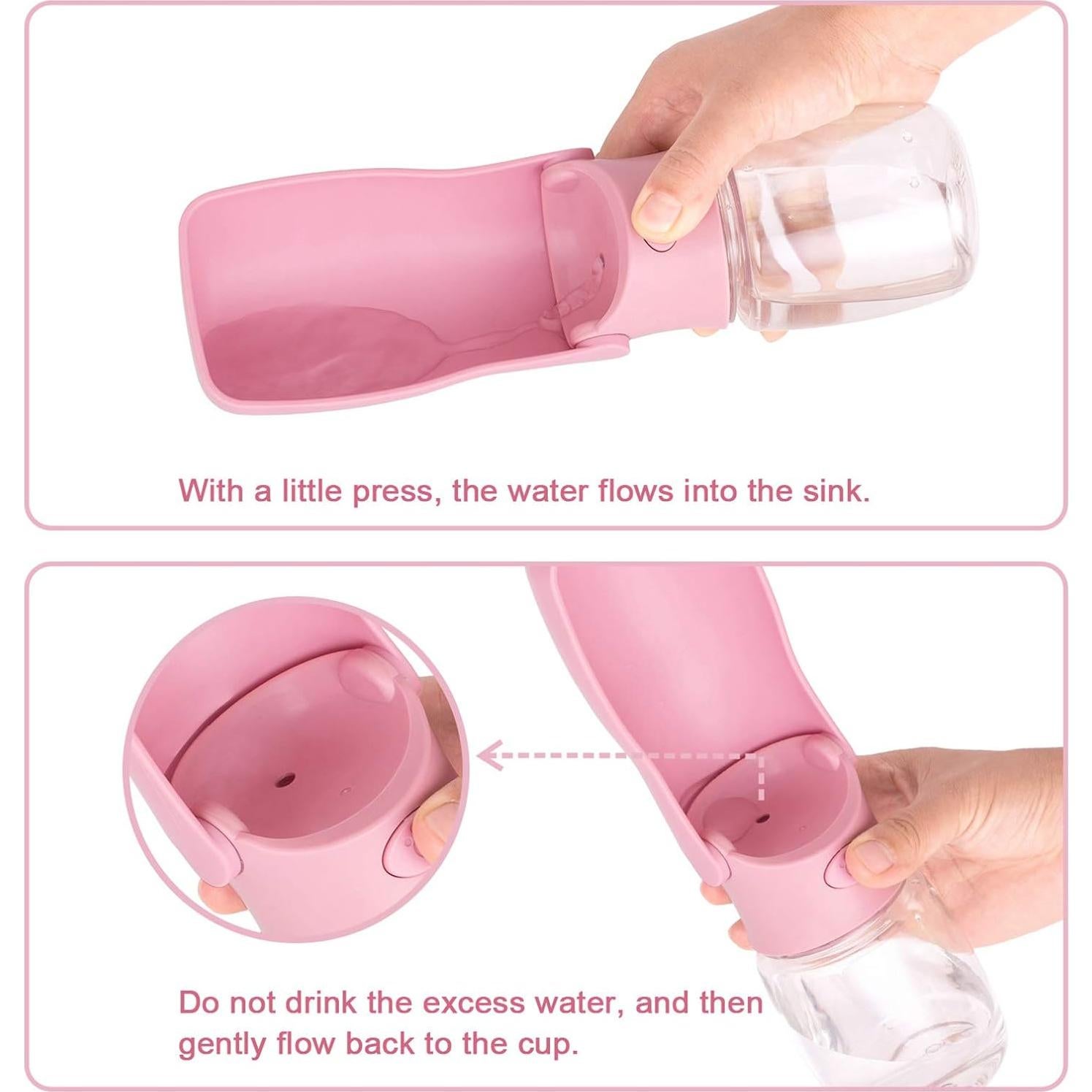 Botella de Agua Plegable AIKIDS 550ml Rosa para Perros y Gatos
