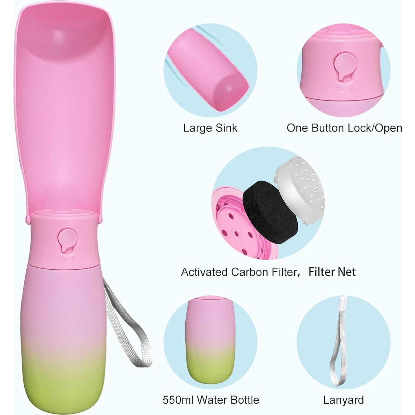 Botella de Agua para Perros Mitocapy 550ml Plegable Rosa Verde