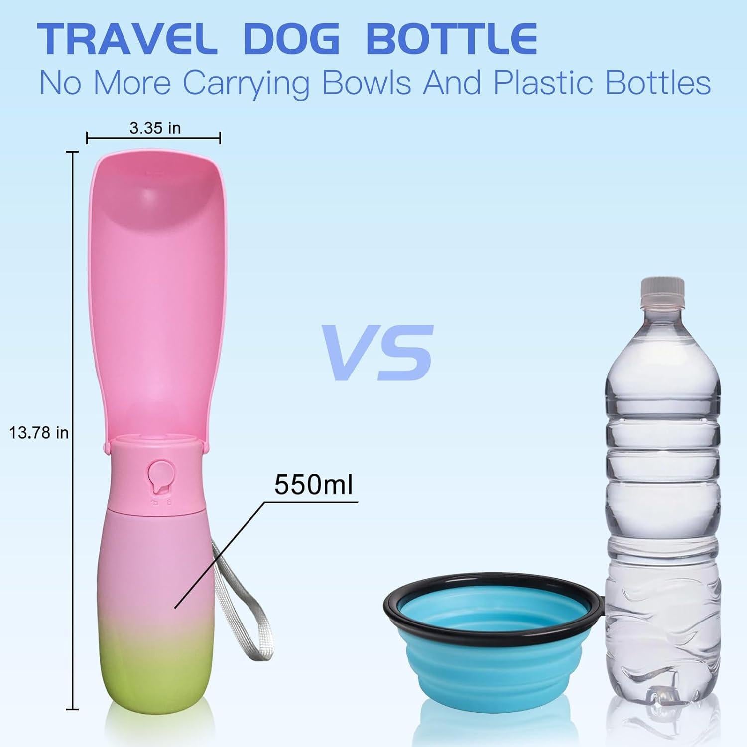 Botella de Agua para Perros Mitocapy 550ml Plegable Rosa Verde