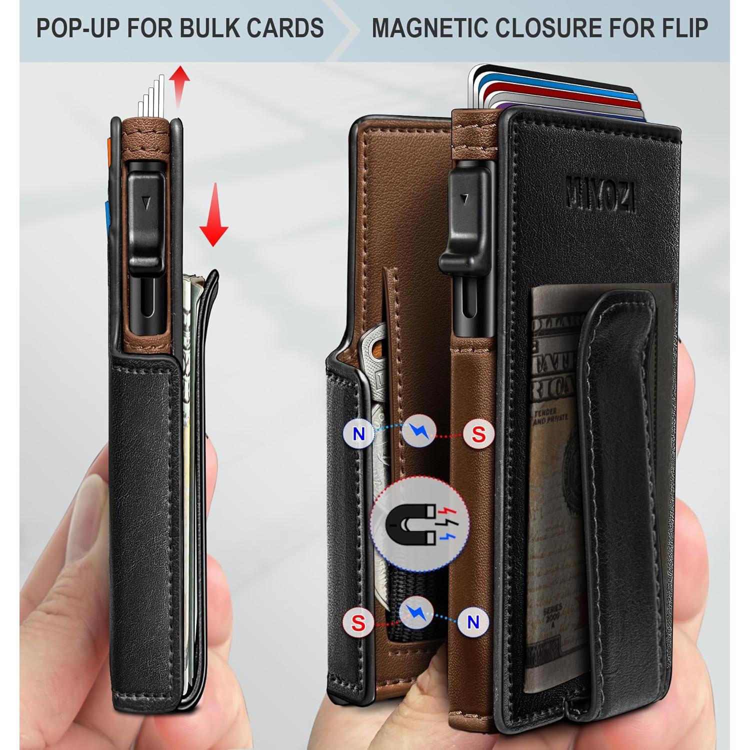 Billetera delgada para hombres RFID con clip y bolsillo monedas