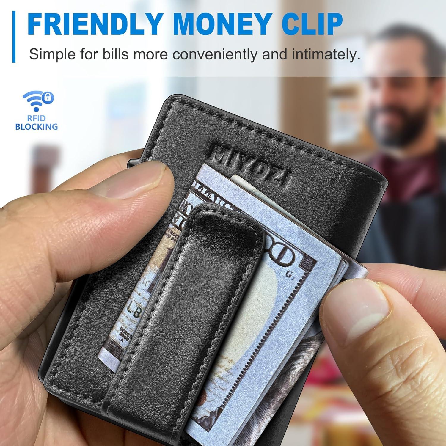 Billetera delgada para hombres RFID con clip y bolsillo monedas