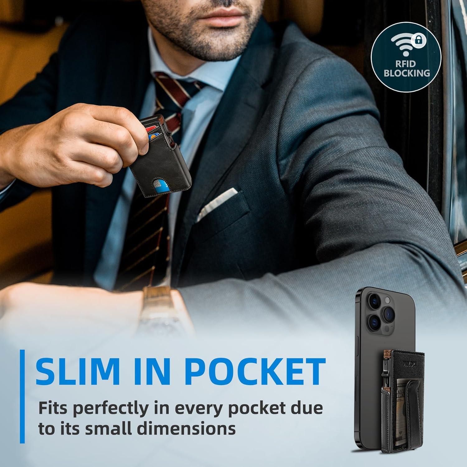 Billetera delgada para hombres RFID con clip y bolsillo monedas