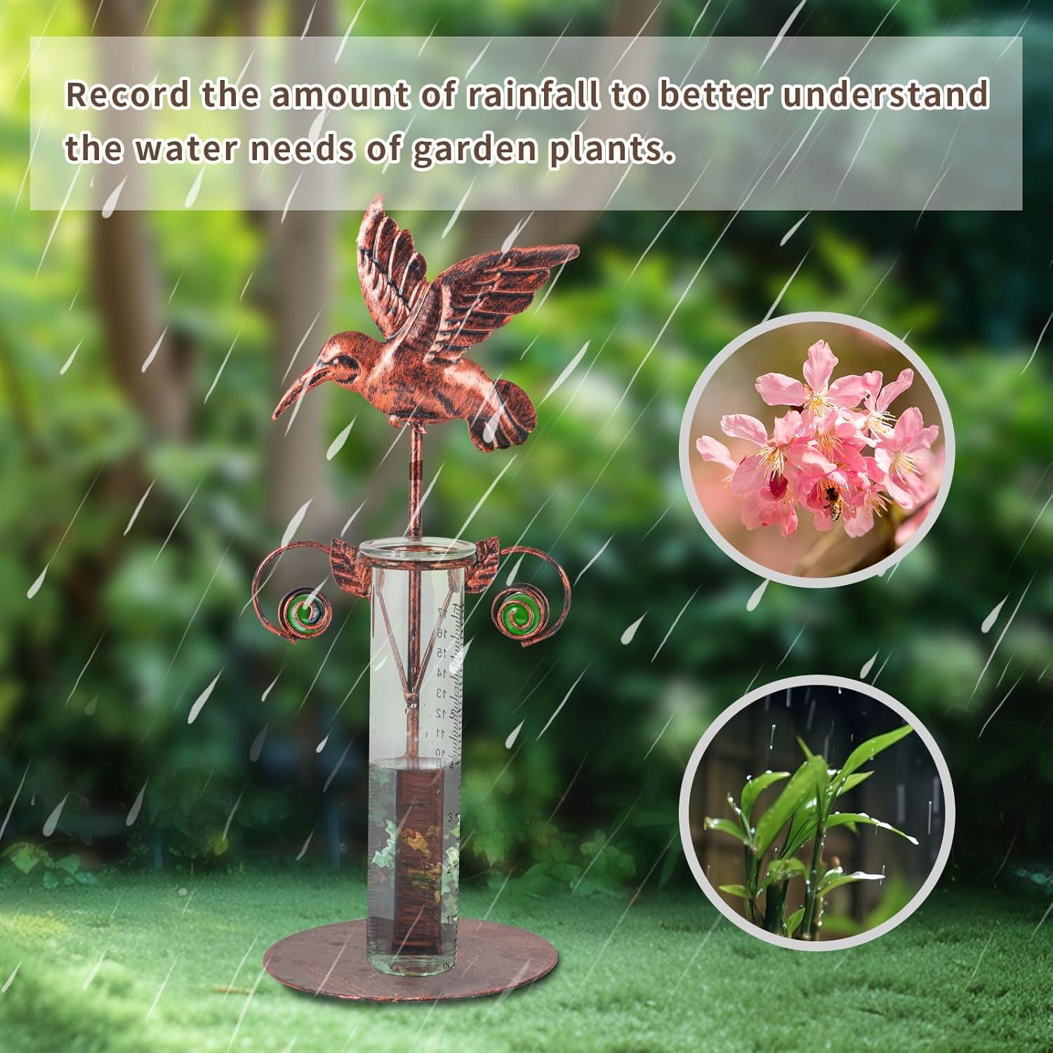 Medidor de Lluvia Colibrí Topadorn de Metal y Vidrio 17 cm