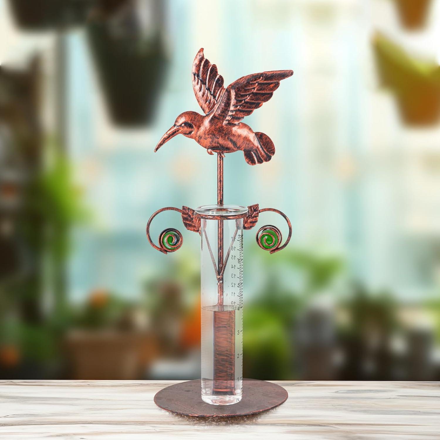 Medidor de Lluvia Colibrí Topadorn de Metal y Vidrio 17 cm