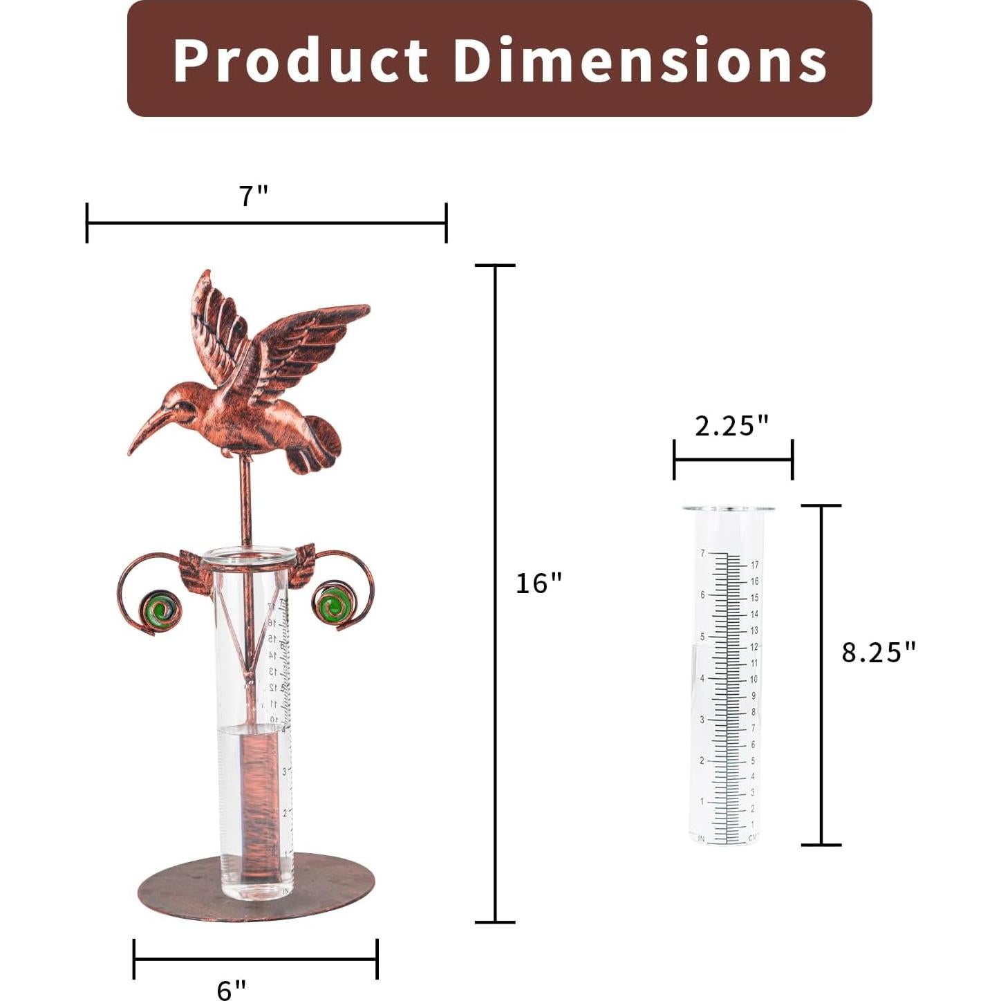 Medidor de Lluvia Colibrí Topadorn de Metal y Vidrio 17 cm