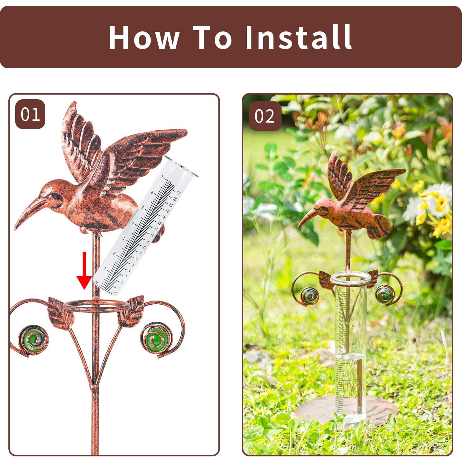 Medidor de Lluvia Colibrí Topadorn de Metal y Vidrio 17 cm