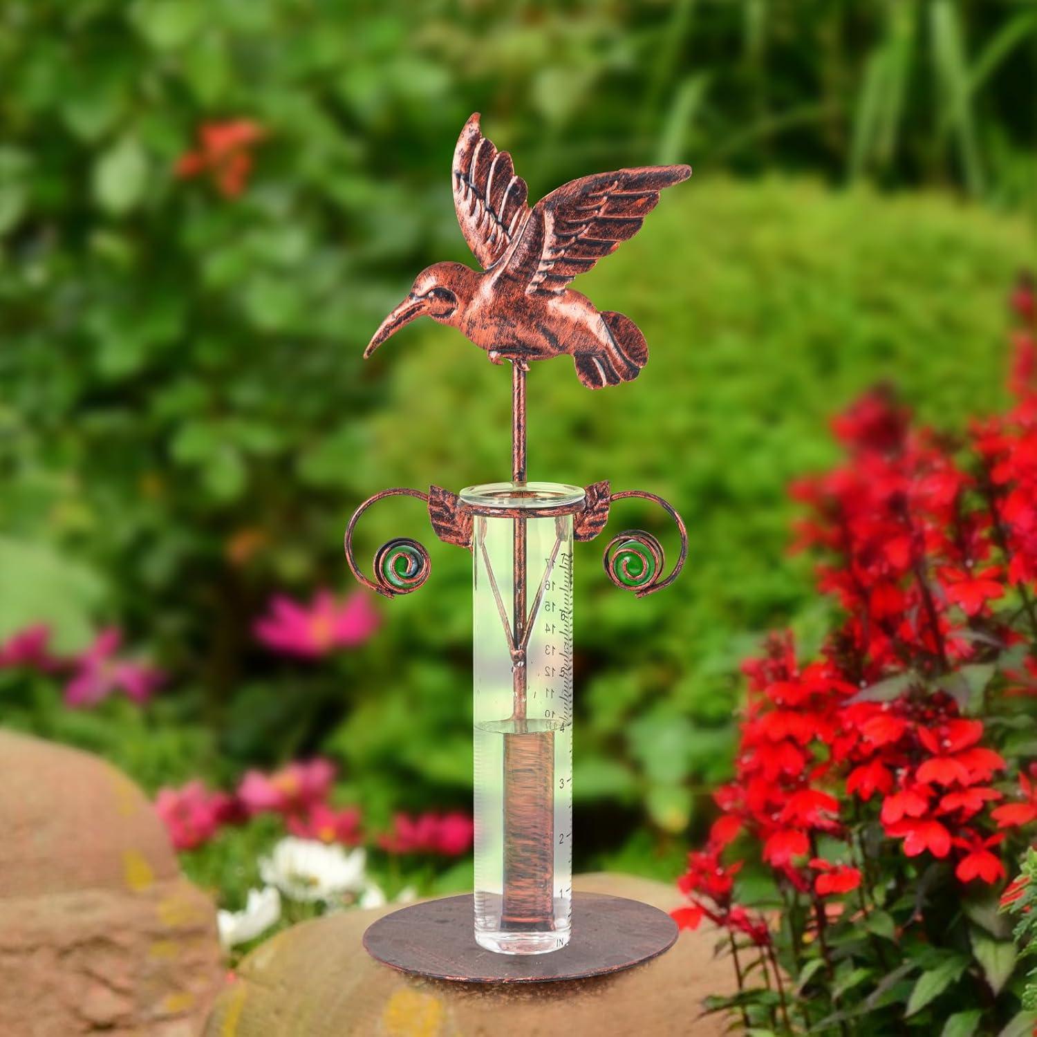 Medidor de Lluvia Colibrí Topadorn de Metal y Vidrio 17 cm