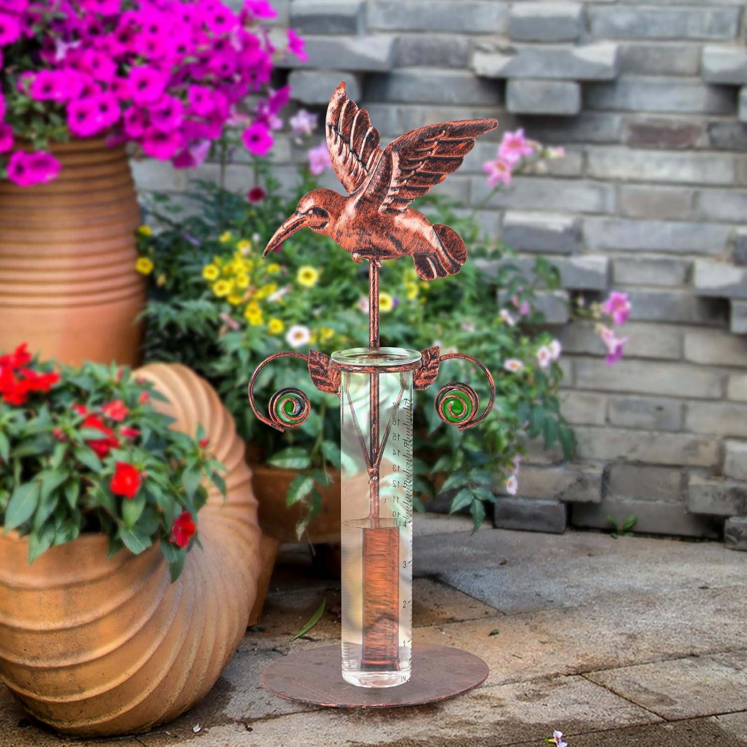 Medidor de Lluvia Colibrí Topadorn de Metal y Vidrio 17 cm