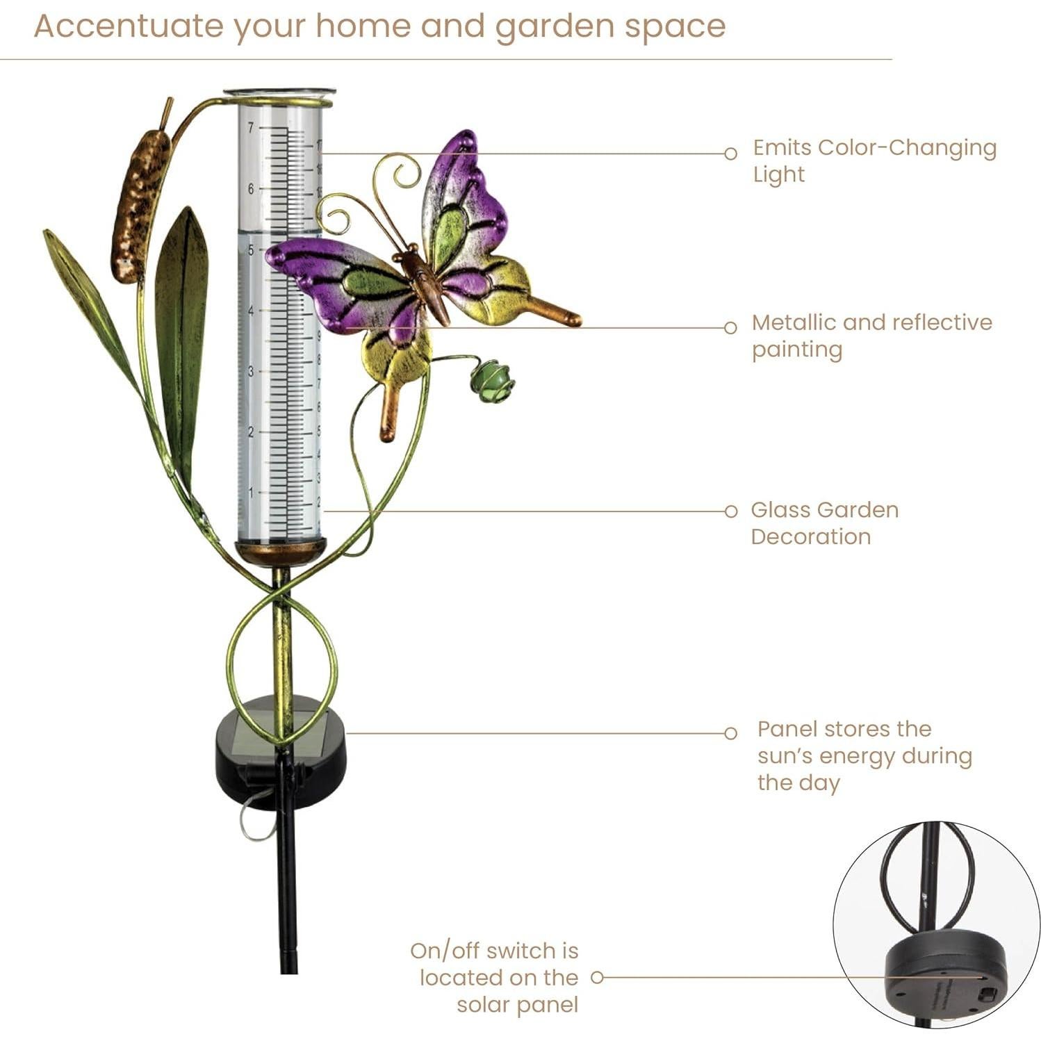 Medidor de Lluvia Solar LED Bits y Piezas Mariposa 63.5 cm