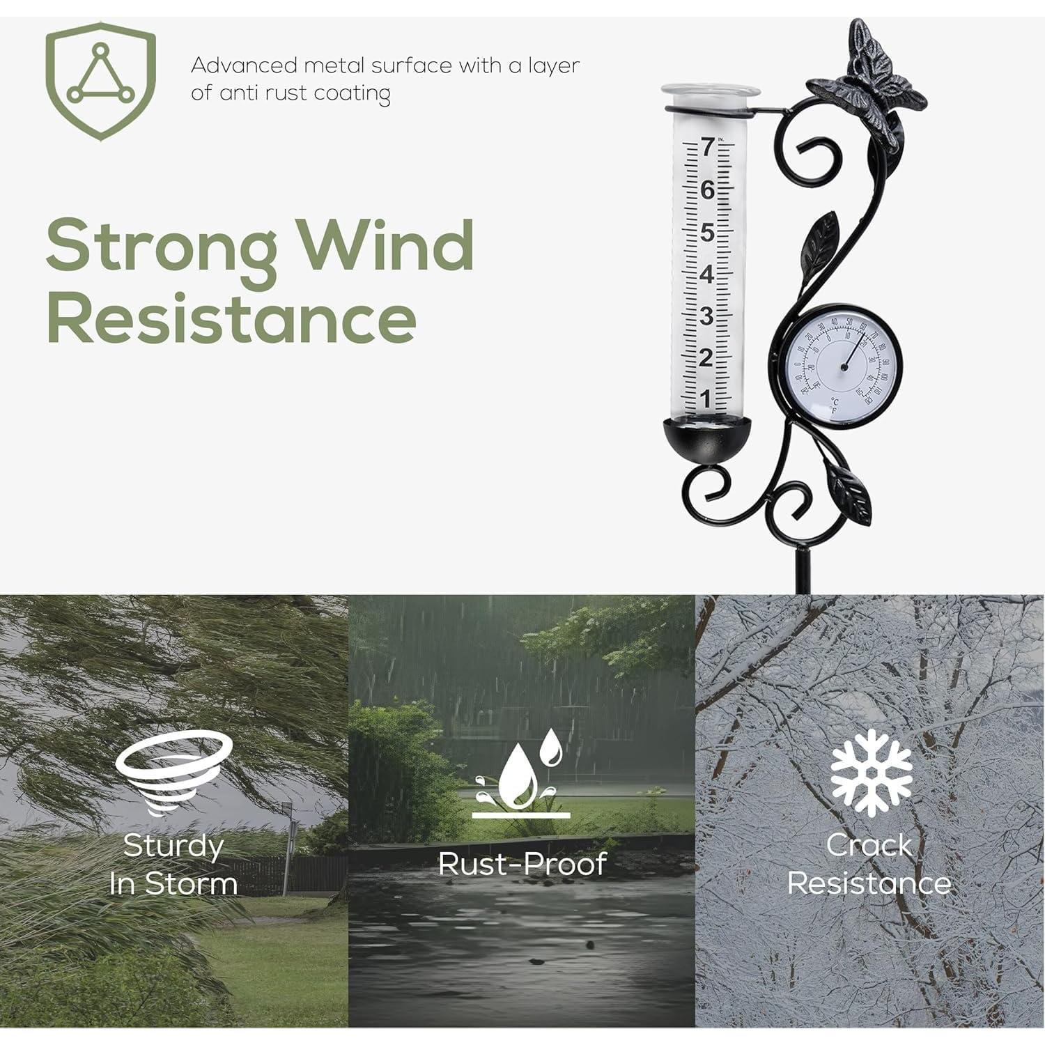 Pluviómetro Exterior Voumsil con Mariposa Negra y Termómetro