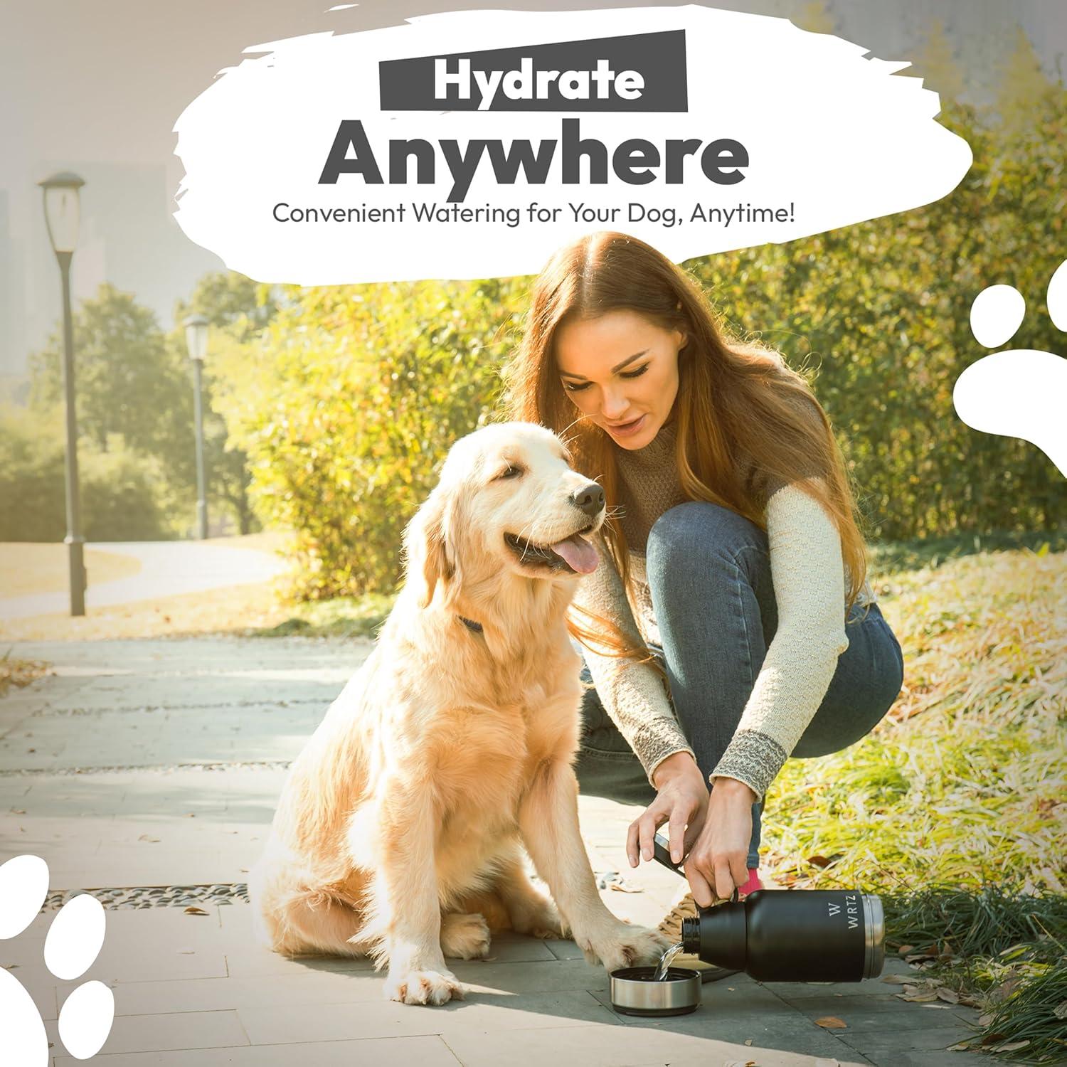 Botella de Agua Aislada WRTZ 0.95L con 2 Cuencos para Perros