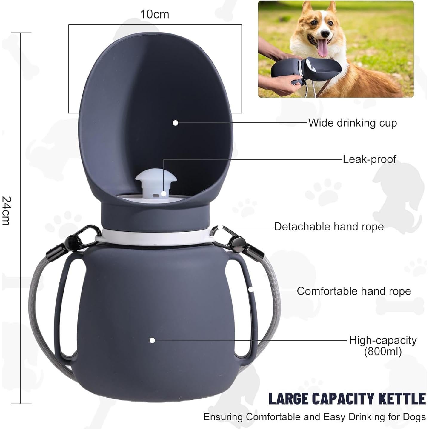 Botella de Agua Plegable para Perros NVTED 800ml a Prueba de Fugas