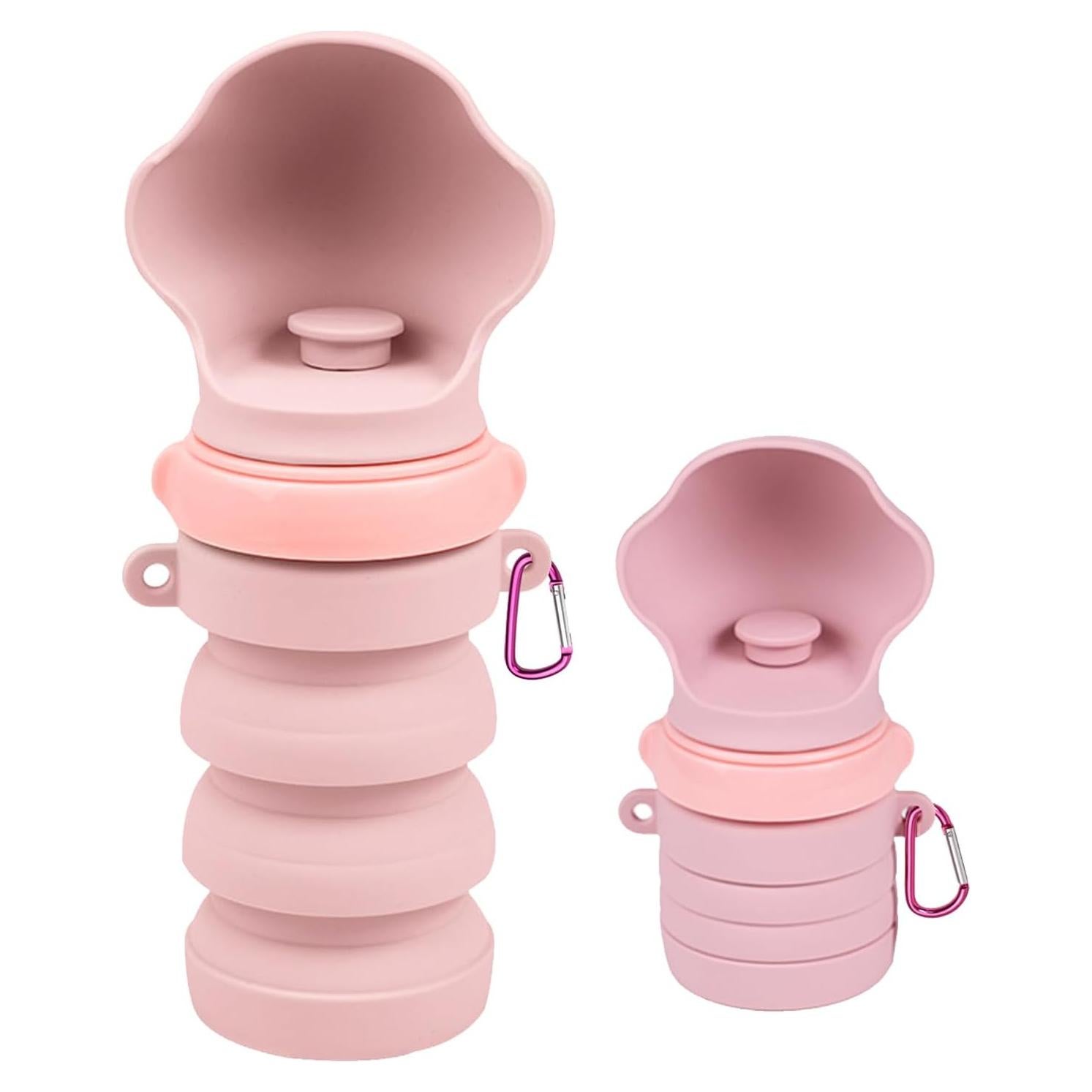 Botella de Agua Plegable para Perros DW001 Silicona Rosa 414ml