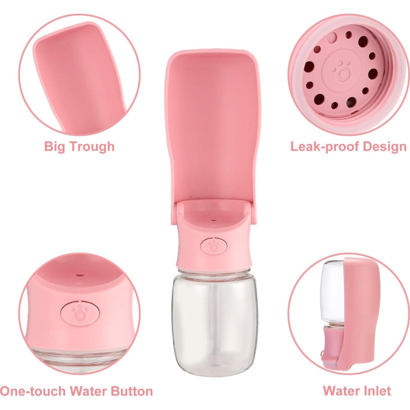 Botella de Agua Plegable para Perros Genérico 166g Rosa