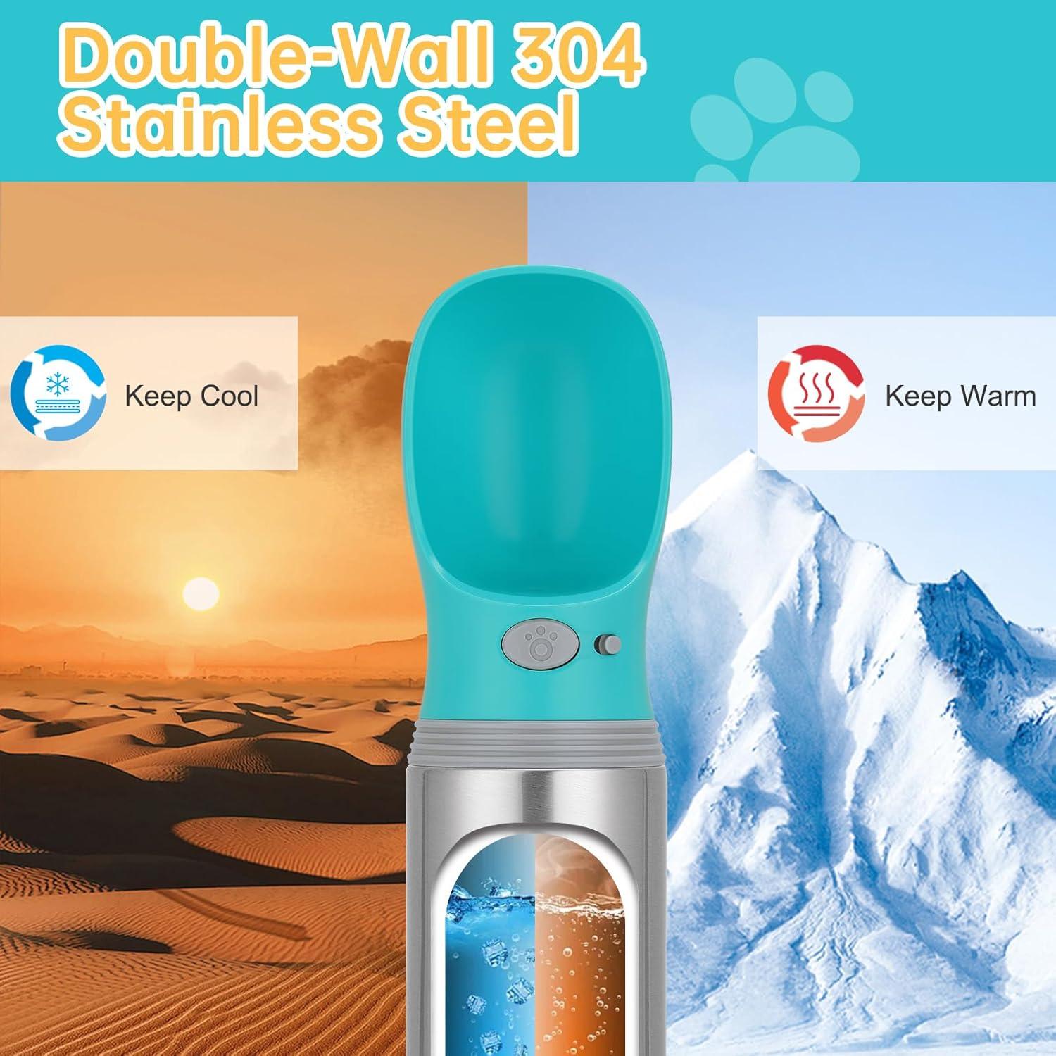 Botella de Agua Portátil para Perros LIANGUI 414 ML Acero Inoxidable