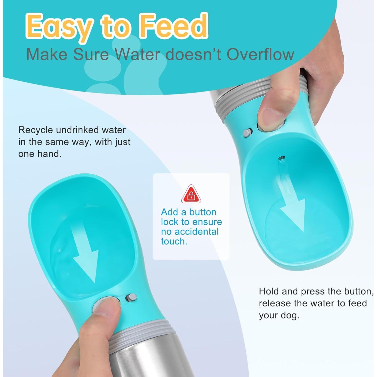 Botella de Agua Portátil para Perros LIANGUI 414 ML Acero Inoxidable