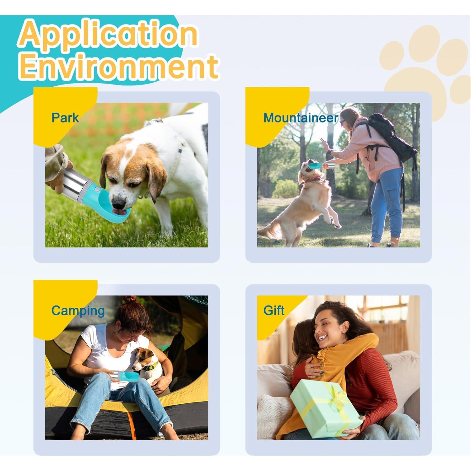 Botella de Agua Portátil para Perros LIANGUI 414 ML Acero Inoxidable