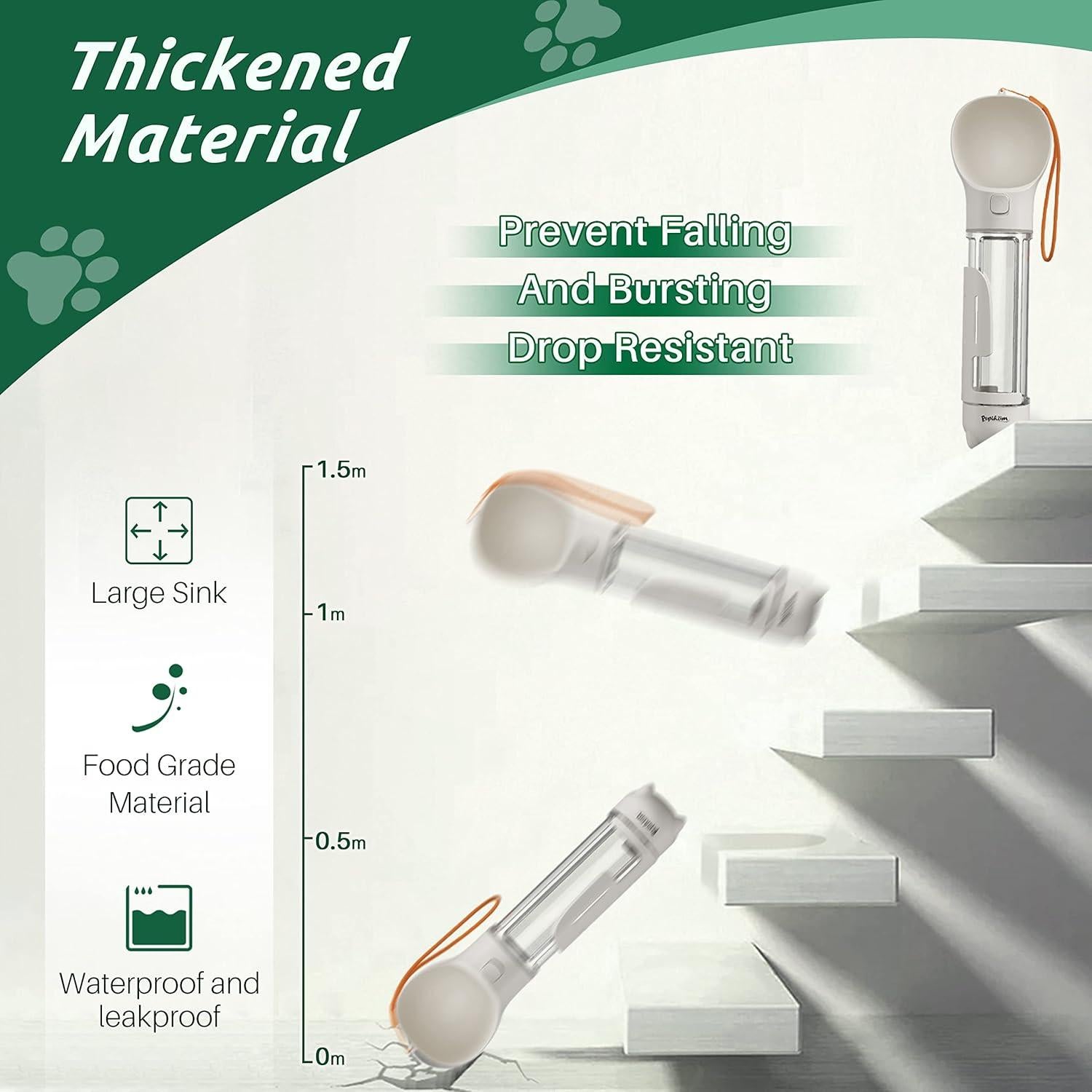 Botella de Agua Portátil PUPIHOM 500ML 3 en 1 para Perros