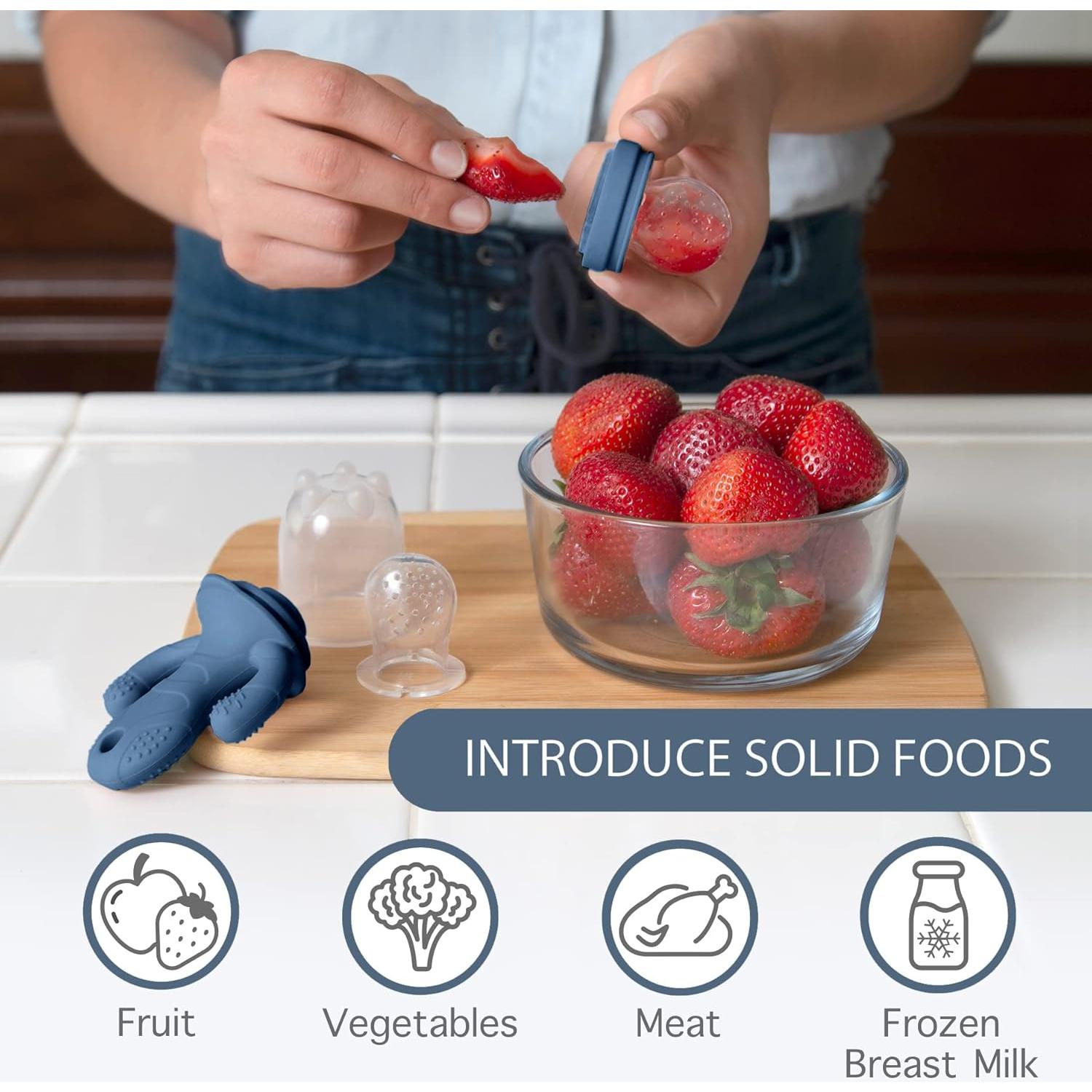 Chupete Alimentador de Frutas Pequeña Rama Silicona Azul