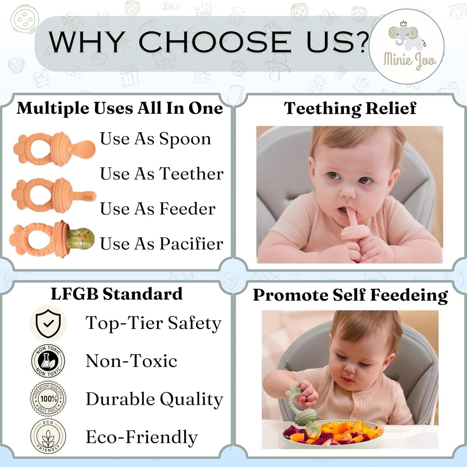 Alimentador de Silicona Minie Joo para Bebés - Antiahogo 9 Piezas