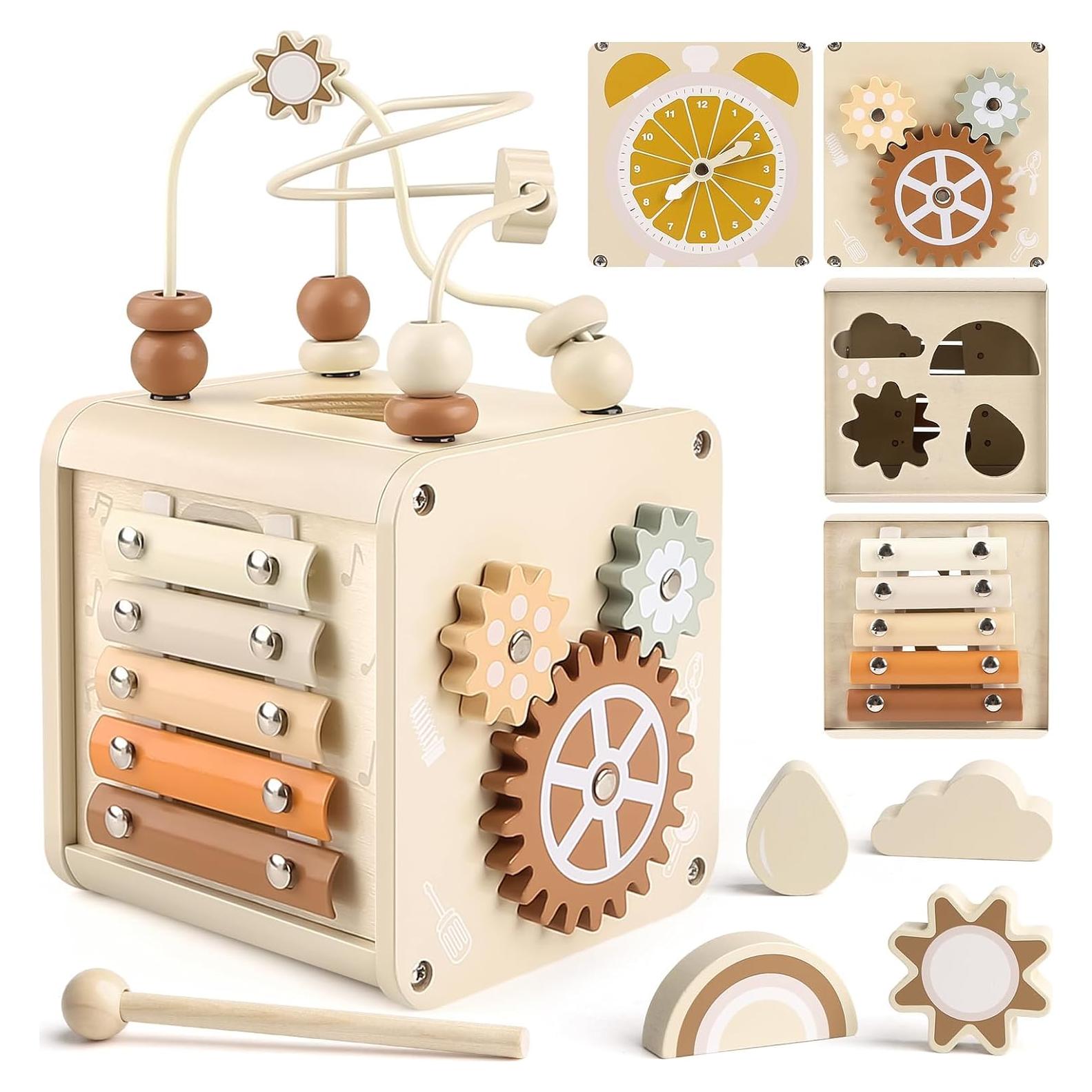 Cubo de Actividad Sensorial de Madera Vanplay 5 en 1 para Bebés