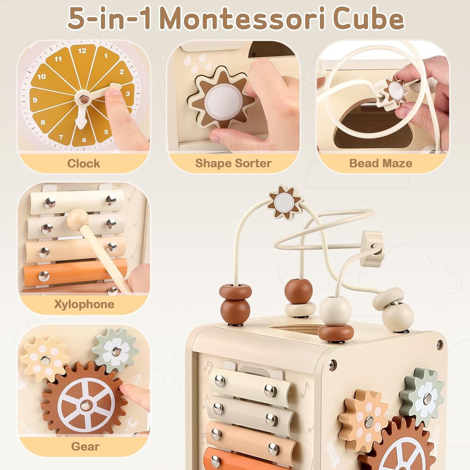 Cubo de Actividad Sensorial de Madera Vanplay 5 en 1 para Bebés