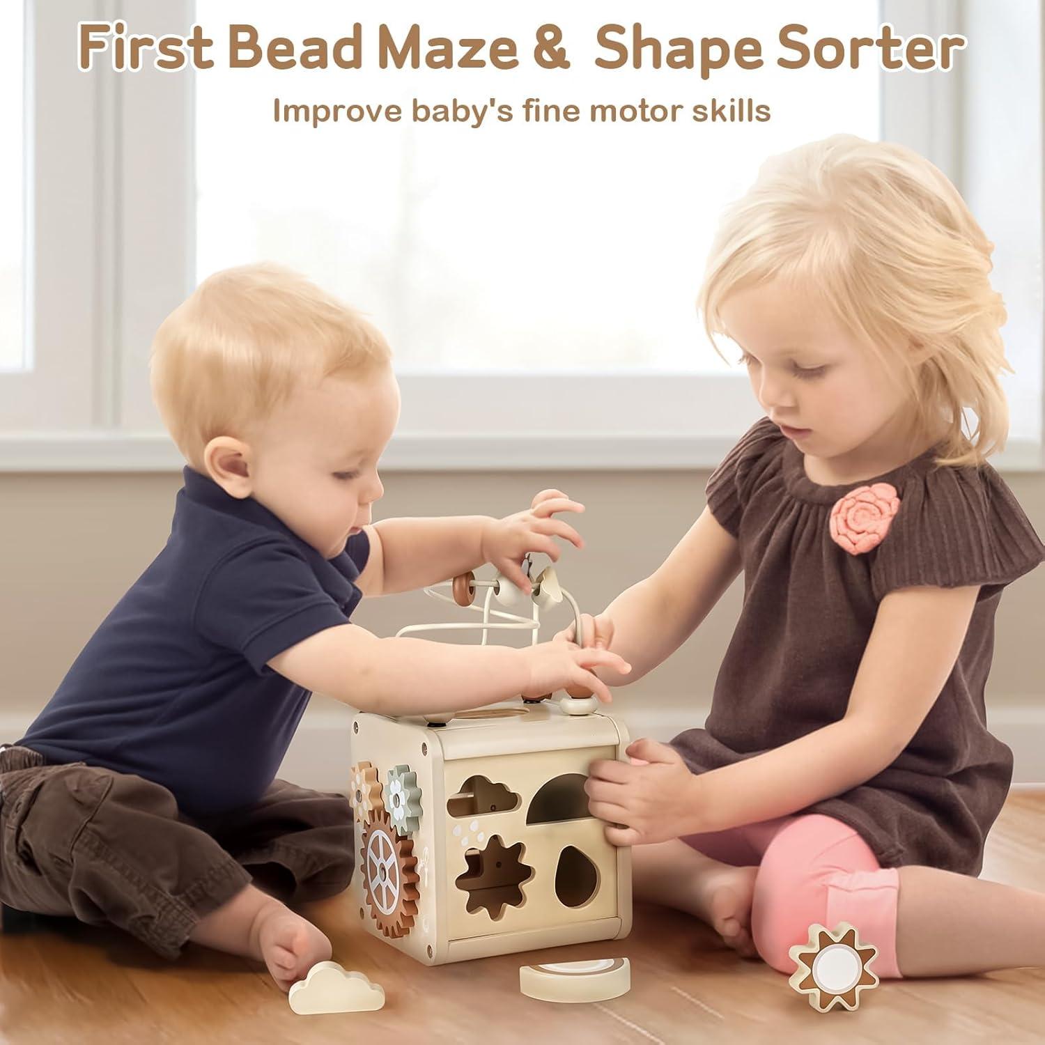 Cubo de Actividad Sensorial de Madera Vanplay 5 en 1 para Bebés